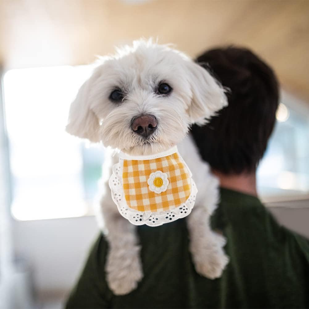 WEBEEDY 4PCS Cute Dog Lace Bandana Puppy Cat Flower Scarfs Washable Daily Handkerchief Semicircle Scarf Bibs Saliva Towel for Small Medium LargeBoy