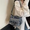 Women Crossbody Bag Vintage Shoulder Bag Multi-Layer Pocket Denim Bag