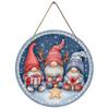 Festive Christmas gnomes pattern Round Wooden Hanging Plaque winter holiday wall art decor farmhouse indoor front door sign home ornament