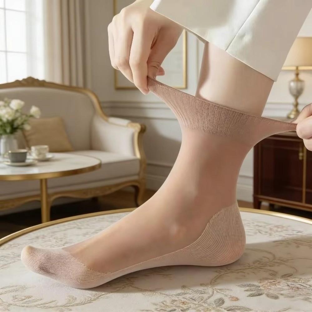 10Pairs Breathable Anti Slip Short Socks Solid Color Silk Hosiery Ultra Thin Socks Everyday Wear