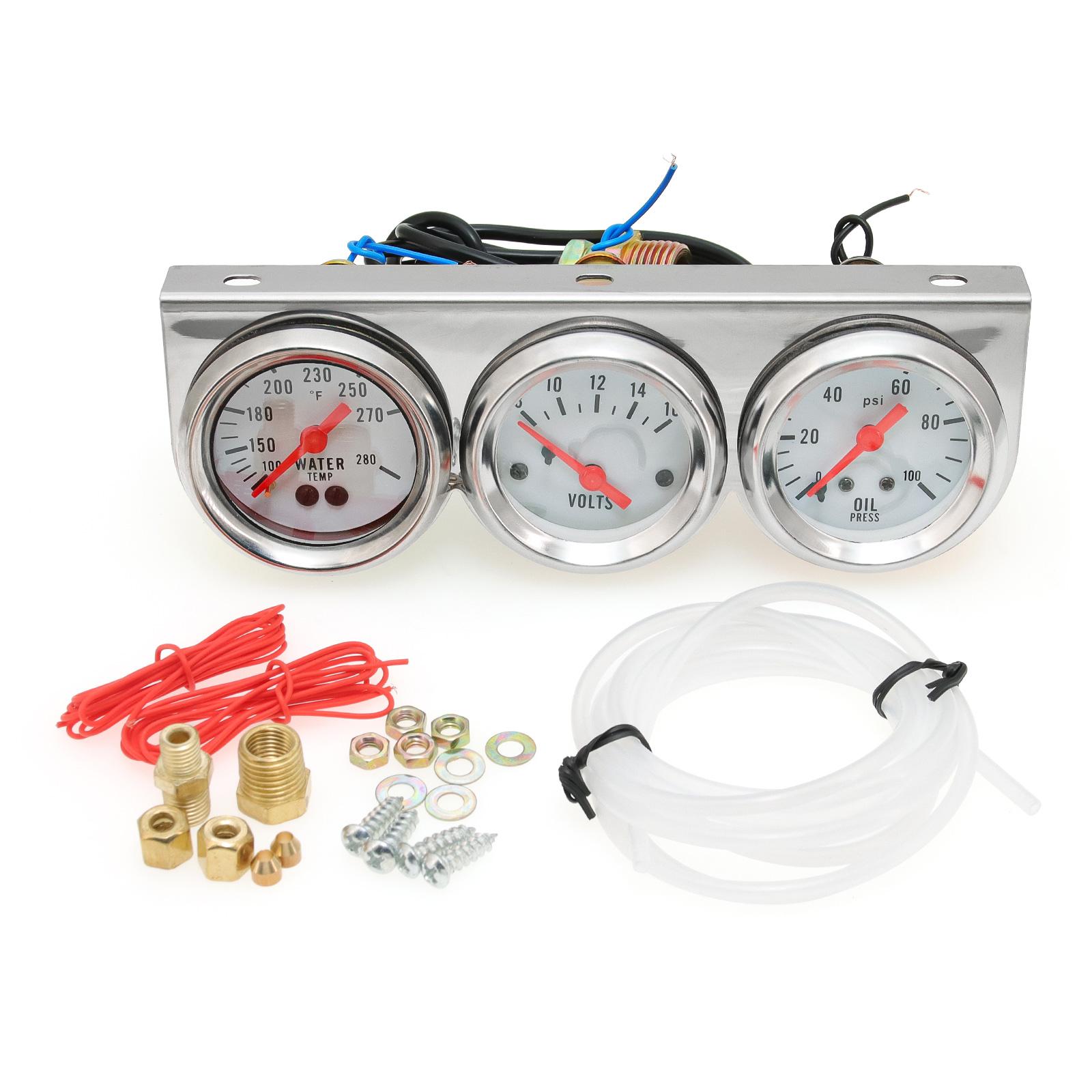 52mm 3 in 1 Triple Kit Volt Gauge Water Temp (Celsius) Oil Pressure Black/Chrome Bezel With Temp & Press Sensor 3-In-1 Kit Meter Gauge Kit G