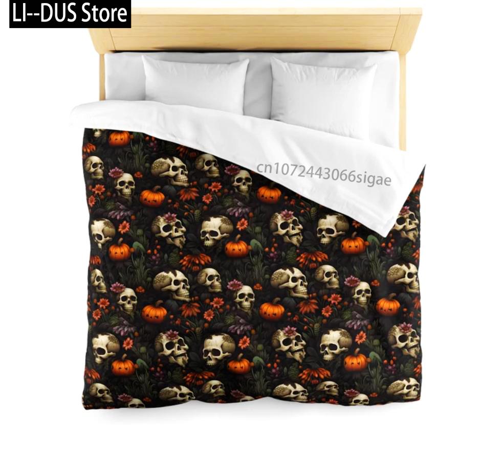 

Comforter Dead Harvest Garden Or Pillow Shams For Skull Bedroom Decor Earthy Color Gothic Bedding Pumpkin Floral Halloween Comforter (quilt)-EU Single(135*200cm)3pcs