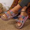 Nuove Sandali Estivi da Donna Taglie Forti Moda Suola Chunky Corda di Canapa Doppia Fibbia Strass Sughero Sandali da Spiaggia a Infradito