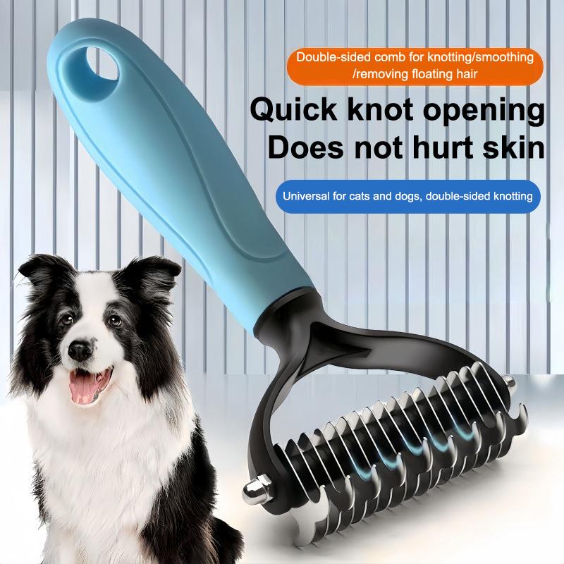 Dual Side Pet Deshedding Brush Efficient Dematting Dog Cat Hair Remover Tool for Pet Owners Grooming Supplies