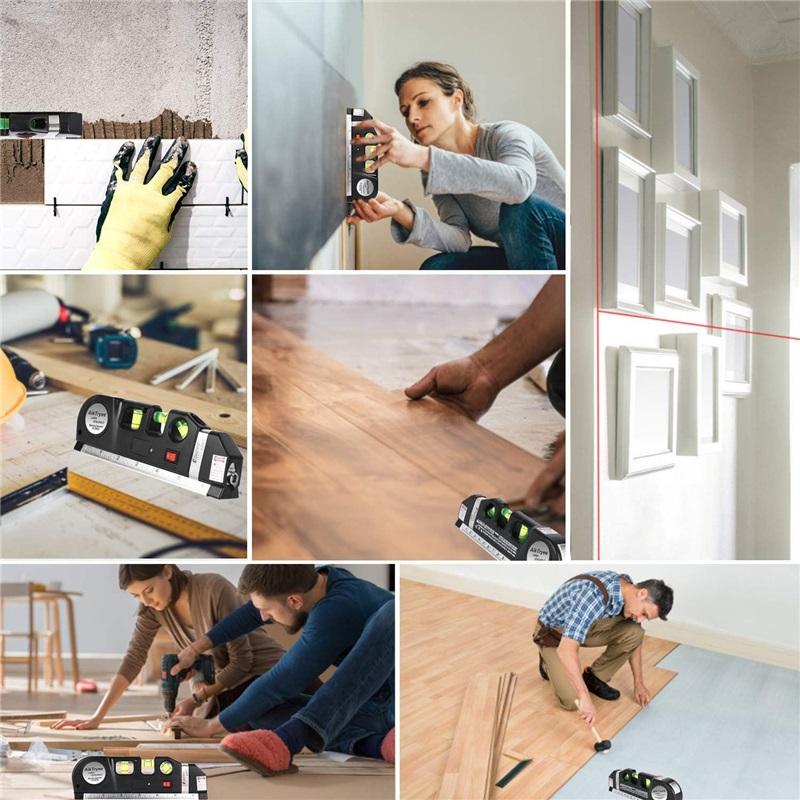 Laser-Wasserwaage Linienwerkzeug, Mehrzweck-Laser-Wasserwaagen-Kit Standard Kreuzlinien-Laser-Nivelliergerät Strahlwerkzeug mit metrischen Linealen 8ft/2,5M