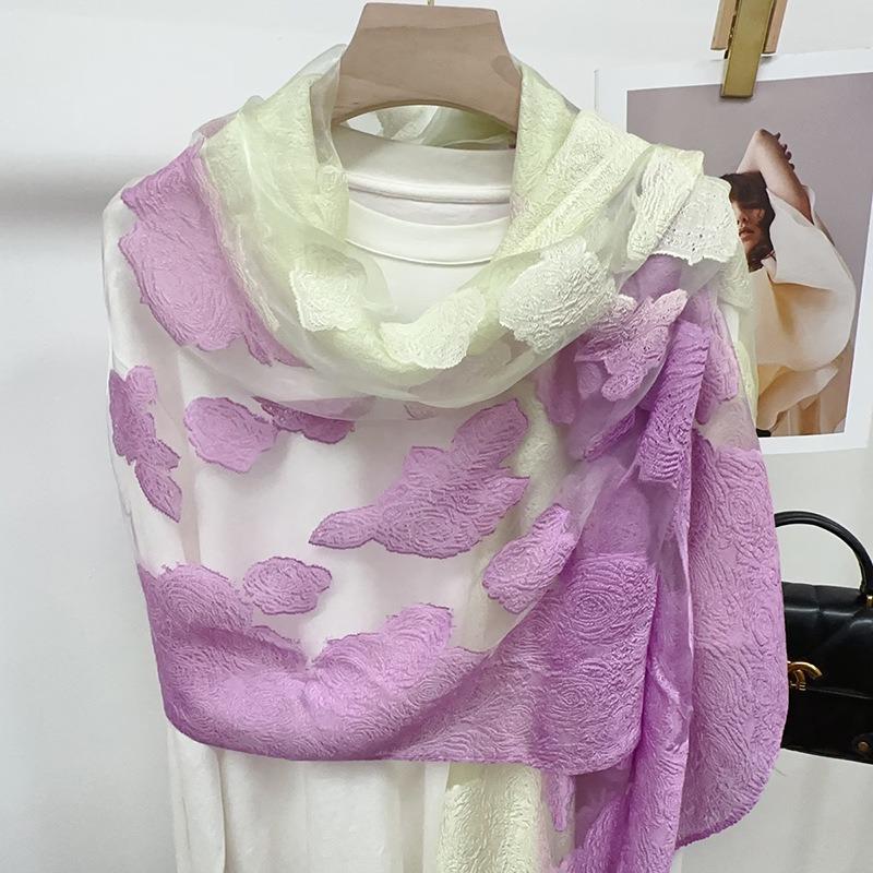 Shawl Scarf Advanced New Gradual Change Flower Long Silk Scarf Yarn Versatile Sunscreen Shawl