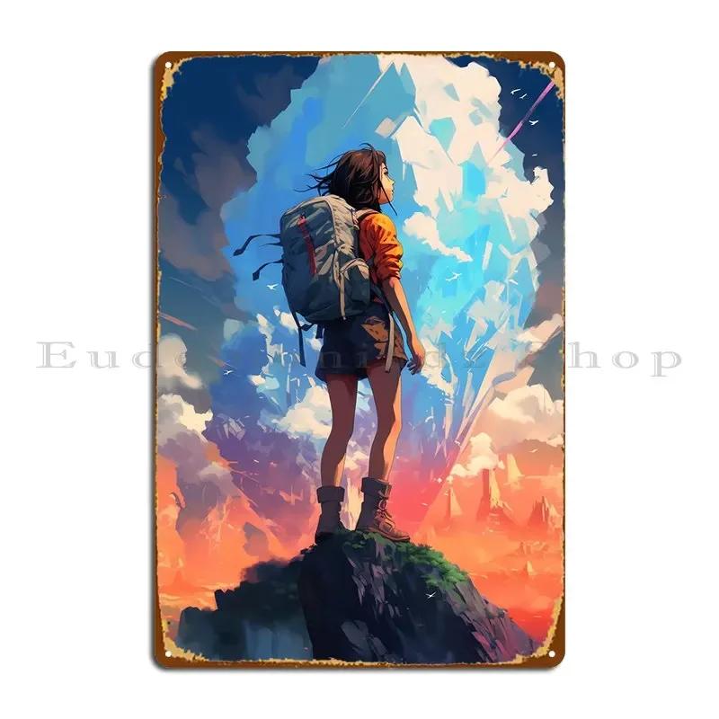 Anime Backpack Girl Hiking Metal Plaque Poster Garage Garage Cave Designing Designing Tin Sign Poster 20x30cm(7.8x11.8inch)
