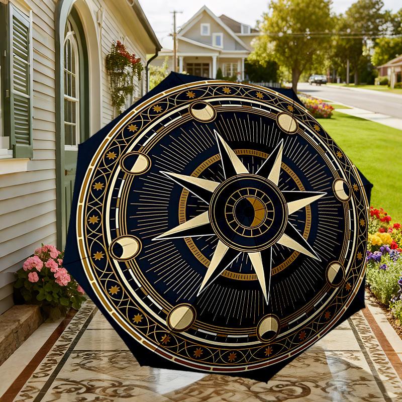 Compass Rose Design Umbrella: A Stylish and Functional Companion for Outdoor Adventures, Featuring Automatic Opening/Closing Mechanism, Lightweight