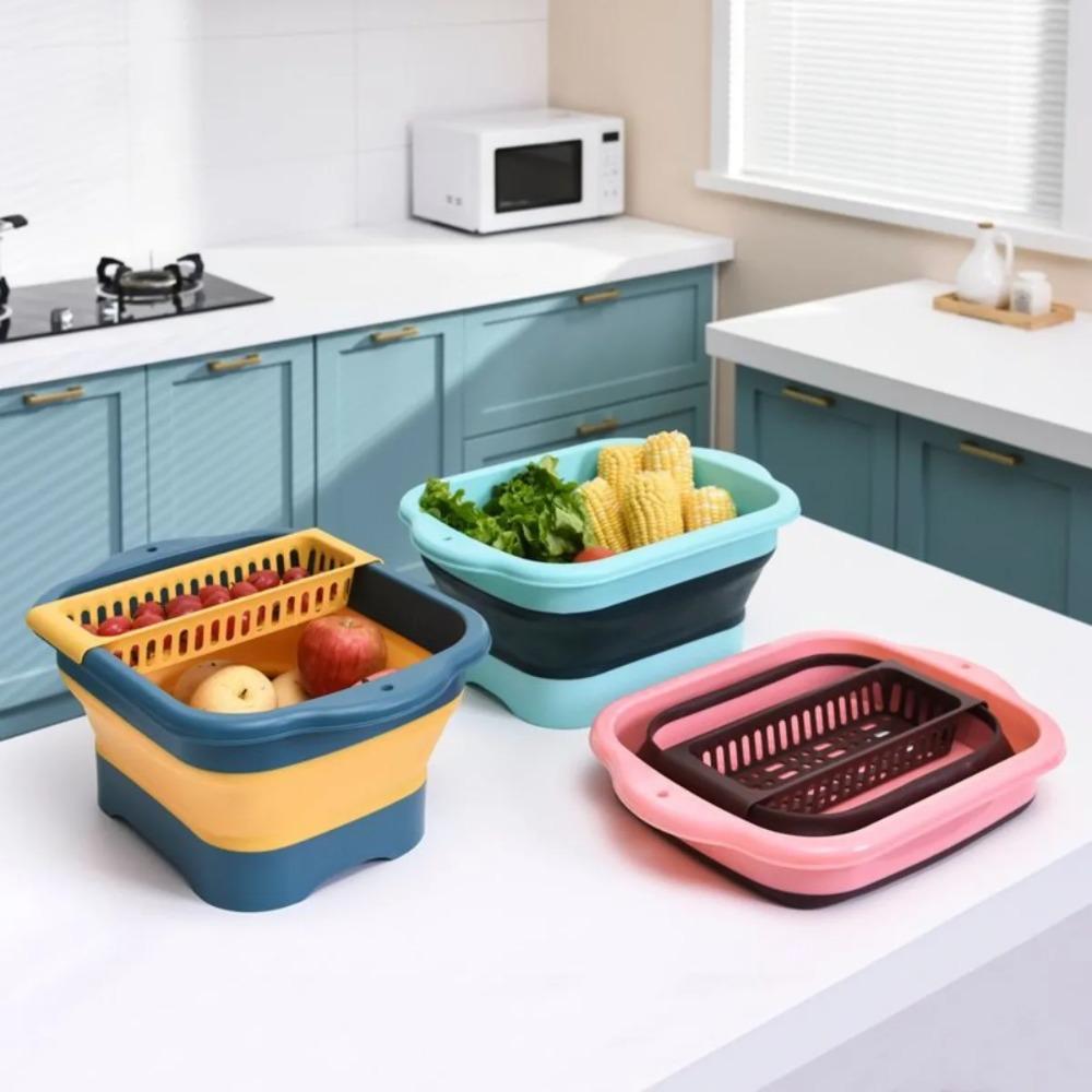 Hanging Foldable Fruit Vegetable Washing Basket Kitchen Storage Basket  Kitchen Gadgets