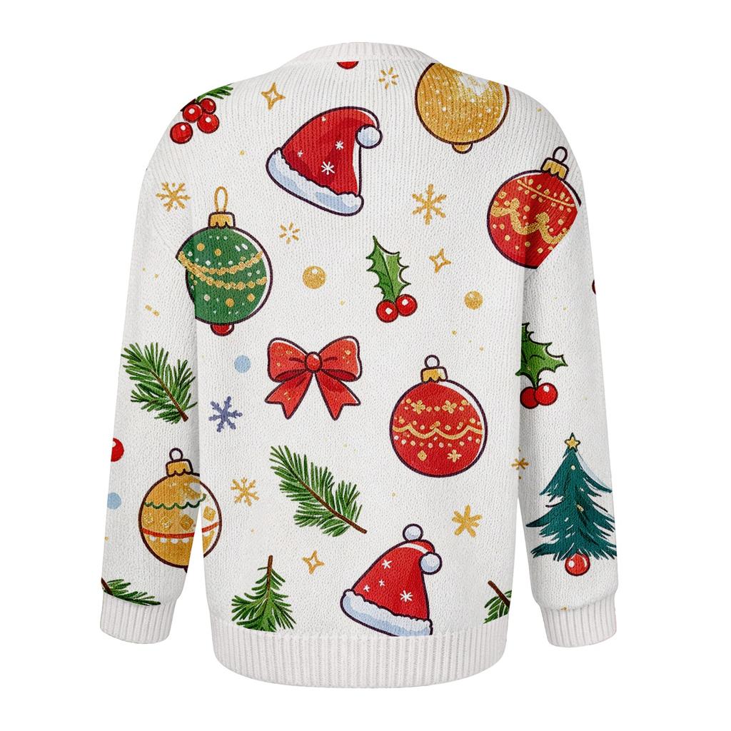 Dames Kerstprint Lange Mouwen Gebreide Vest Knopen aan de Voorkant Trui voor Feestdagen en Winterkleding