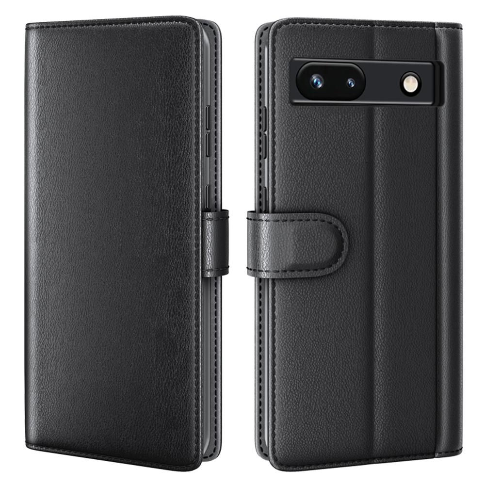 

For Google Pixel 7a Genuine Cow Leather Shockproof Phone Case Folding Stand Wallet Protective Cover Black