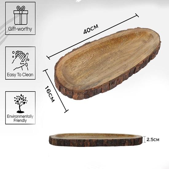 Ručně vyráběný dřevěný servírovací podnos z mangového dřeva, design papája, dřevěný podnos, oválný.