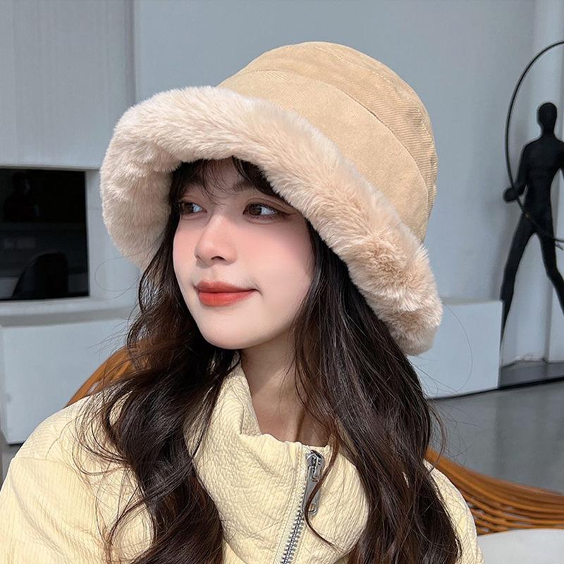 Autumn and winter plush thickened hat women's plush bucket hat crimped cold-proof thickened windproof warm ear protection Mongolian basin hat
