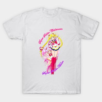 T Shirt Women Super Sailor Moon And Super Sailor Chibimoon Harajuku Print Kawaii Tshirt Summer Short Sleeve Female T-Shirt Top Tee