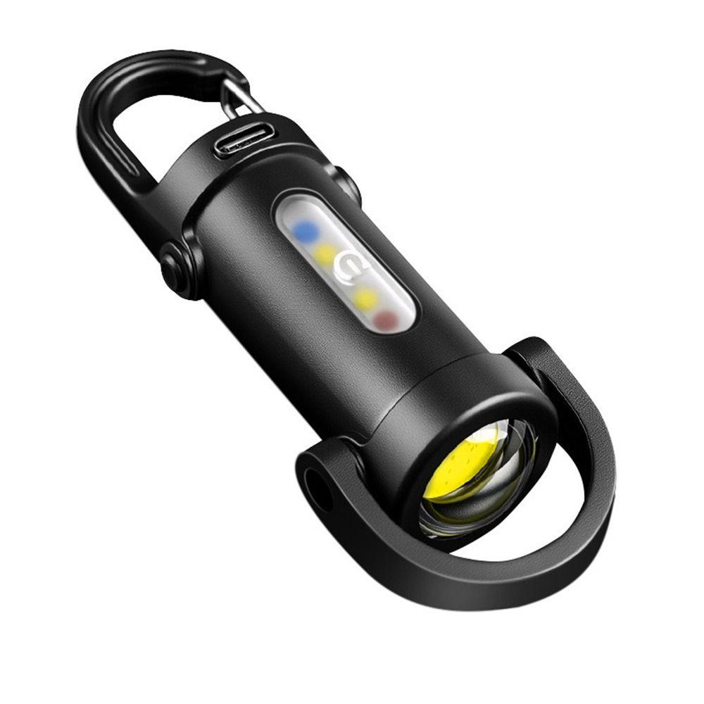 Mini LED COB Flashlight USB Rechargeable Torch Keychain Lamp Portable Pocket Outdoor Camping Working Lantern with Red&Blue Light