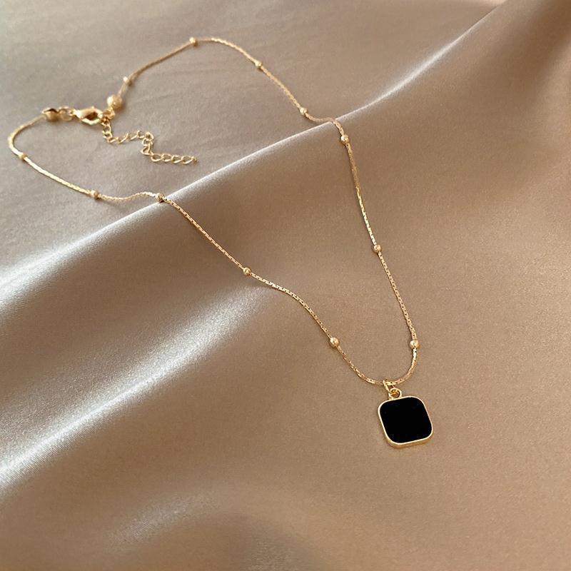 Stainless Steel Necklaces Black Exquisite Minimalist Square Pendant Choker Chains Fashion Necklace For Women Jewelry Party Gifts CLE