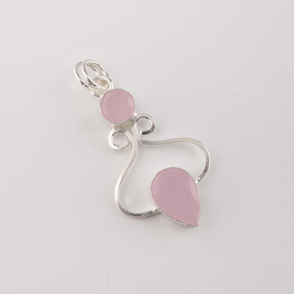 Rose Chalcedony Gemstone 925 Sterling Silver Handcrafted Jewelry Pendant 1.60" For Gift PP-13-15