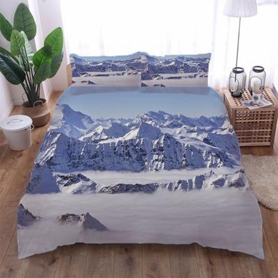 Bettbezug Mikrofaser 3D Winter Schneebedeckte Berglandschaft Thema Bettwäscheset für Jungen Mädchen Doppel Queen King Size Laken Sets