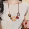 Hot Sale Rattan Weaving Round Pendant Geometric Triangle Acrylic Beads Necklaces for Women Adjustable Rope Sweater Chain