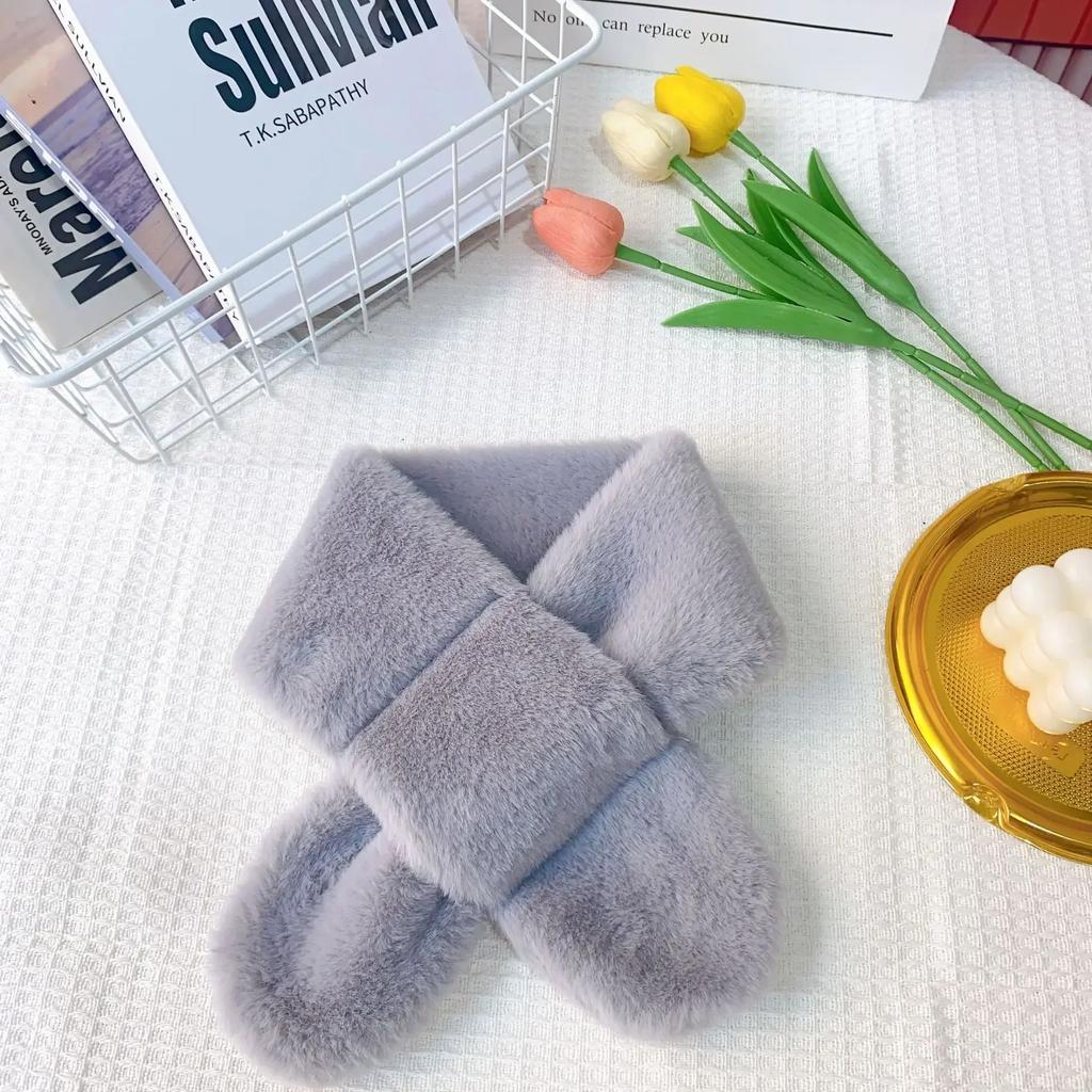 Warm Candy Color Furry Scarf for Toddler Korean Fashion Solid Color Scarf for Young Kids Autumn Winter Outdoor Warm Scarfs