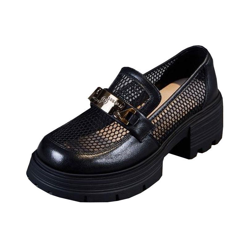 Thick-soled Doudou Shoes Hollow Breathable Mesh Small Leather Shoes Women's New Summer Mesh
