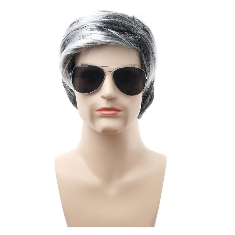 

Complete Cos Grandpa Costume Set With Realistic Short Gray Wig Hat And Beard For Men White Wig