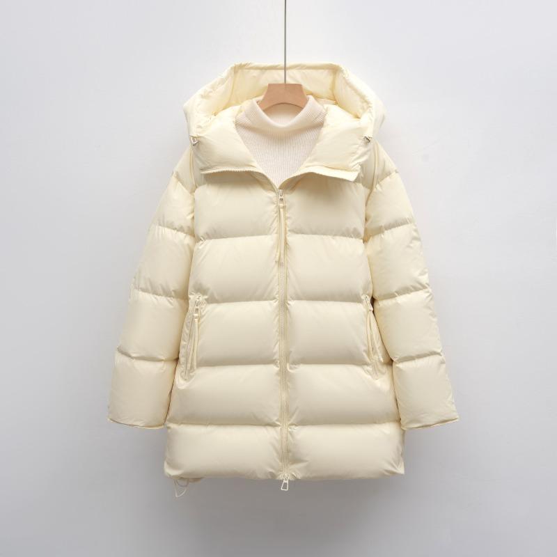 New White Duck Down Solid Color Simple Hooded Down Jacket Women's Loose New Winter Long Thickened Coat Tide