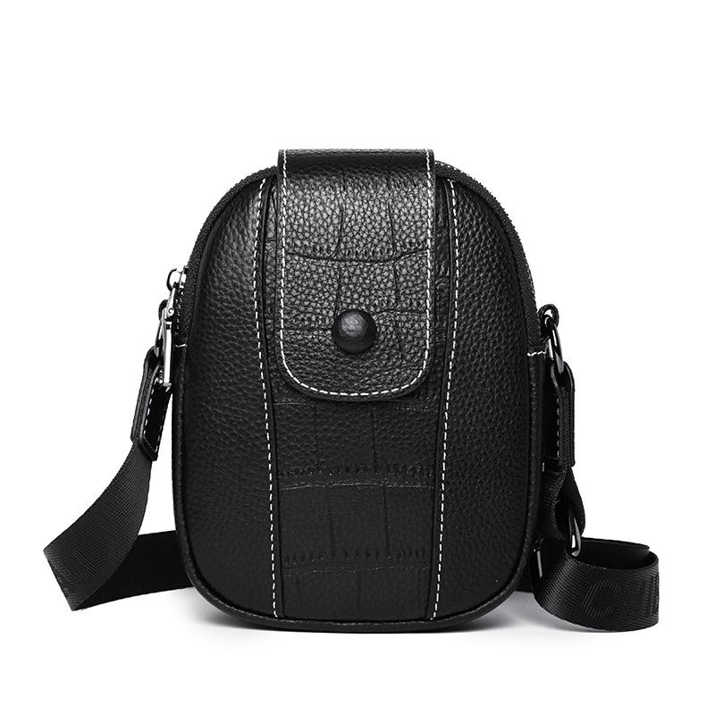 

Leather women s bag first layer cowhide mobile phone bag spring new fashion simple shoulder messenger bag small bag чорний