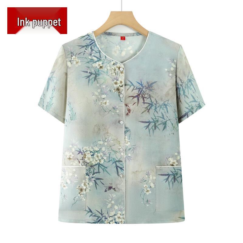 Elderly Women s Chinese Style Short Sleeve Breathable Summer Shirt 5XL