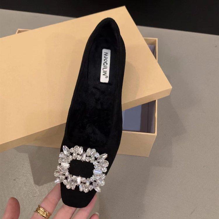 

thick heel square head rhinestone high-end single shoes women s shoes 2024 new spring and autumn winter high heels temperament commuter shoes 34 чёрный