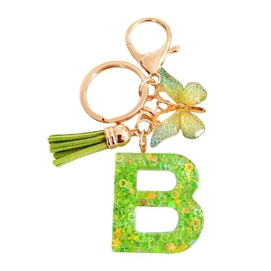 

2Pcs Initial Letter Keychains Green Butterfly Pendant Keychain Set Exquisite Relief Alphabet Keychain Pendant for Best Friend Mom B