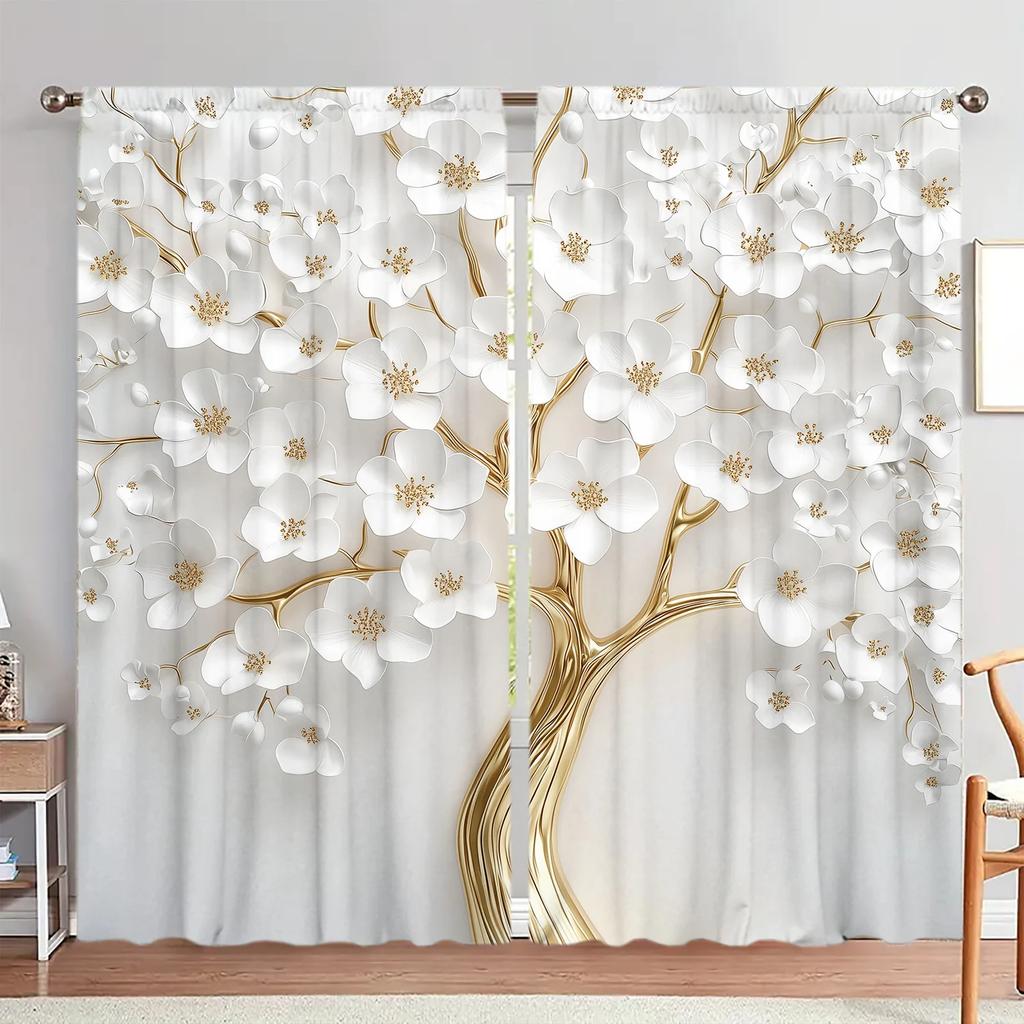 Set Of 2 Artistic Relief Flower Printed Curtain Home Decoration Curtains All Season Decorative Made Polyester