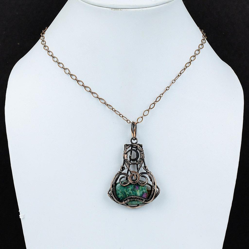 Ruby Fuchsite Pendant Copper Wire Wrapped Gemstone Jewelry Handmade Pendant Unique Jewelry Copper Wire Wrap Pendant Elegant Jewelry For Gift