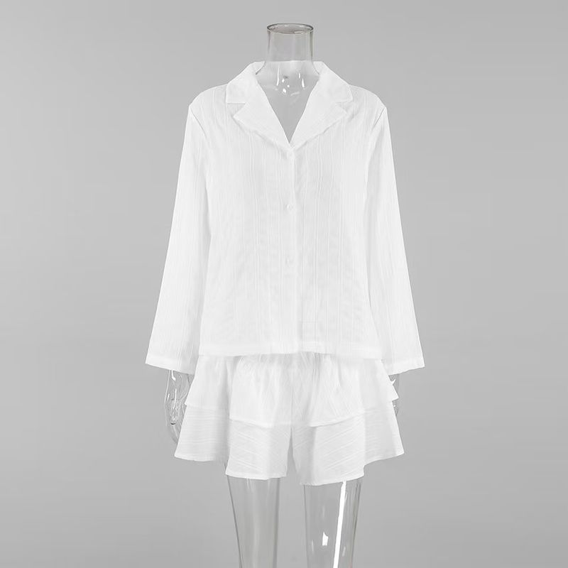 

Fashion Style New Arrival Fashion Shirt Shorts Suit Long Sleeved Shirt and Shorts Set White S