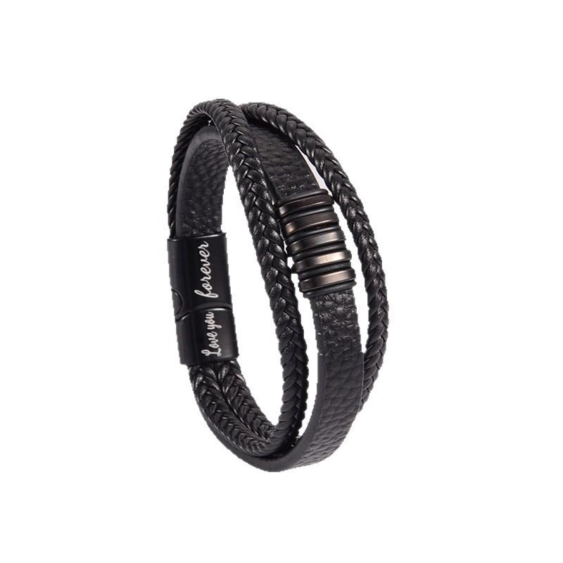 English Letter Leather Bracelet Handmade Woven Men's Bracelet Magnetic Clasp Bracelet Jewelry