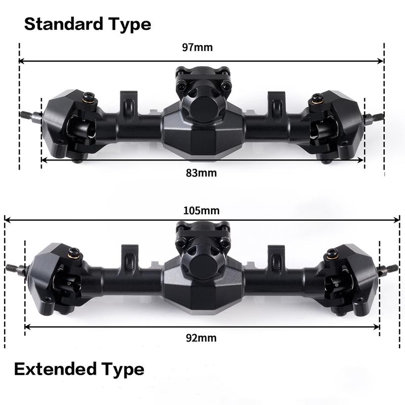 MIBIDAO Alu Alloy Extended / Stock Length Front Rear Axle for Axial SCX24 Deadbolt C10 Wrangler Gladiator Bronco 1/24 RC Car