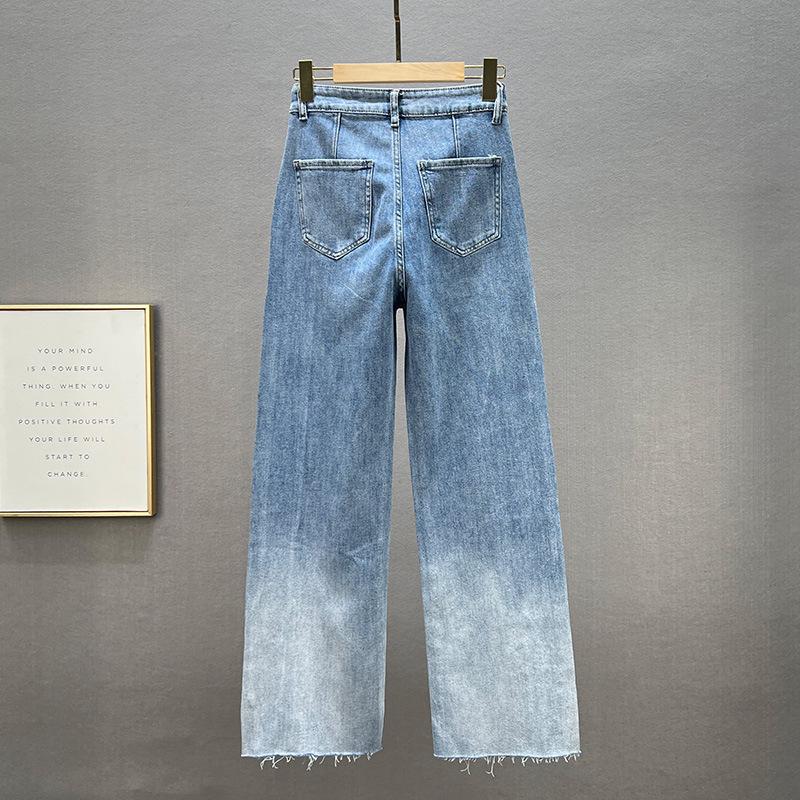 European Style Rhinestone Distressed High-Waisted Wide-Leg Women's Jeans - Spring 2026 Trendy Floor-Length Pants