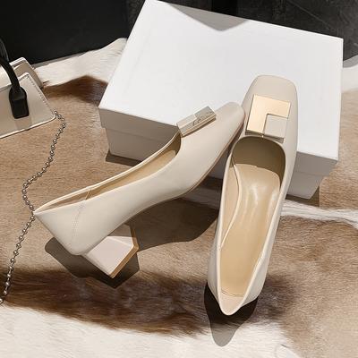 Autumn New Soft Heel Comfortable High -Heeled Shoes Girl Thick Heel Niche Beige All -Match Square Toe Shoes