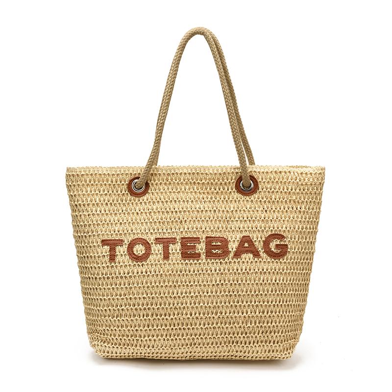Woven Bag Embroidery Shoulder Bag Women s Large Capacity Beach Shoulder Bag бежевый