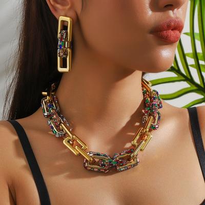 Kolye Küpe Seti Çarpışma Punk Tarzı Kalın Zincir Kadın Hip-Hop Düğünler Hediye