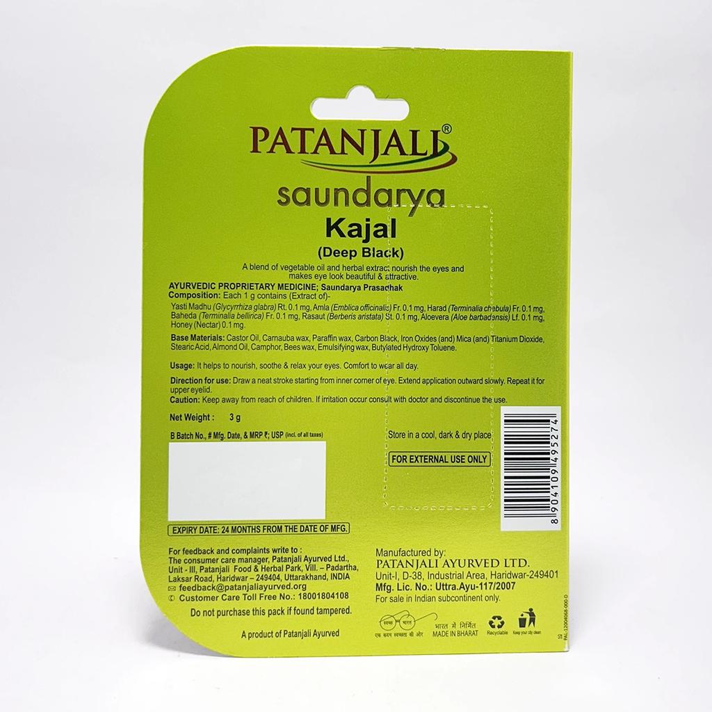 Patanjali Saundarya Kajal (Deep Black), With Dark Shade, Improves Vision, 3gm