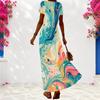 Women Plus Size V Neck Short Sleeve Gradient Printed Maxi Dress