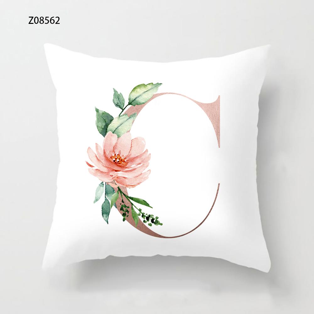 Pink Initials A B C Pillowcase Alphabet Flowers Home Sofa Decor Cushion Cover Living Room Bedroom Bed Decorative Pillow Cover
