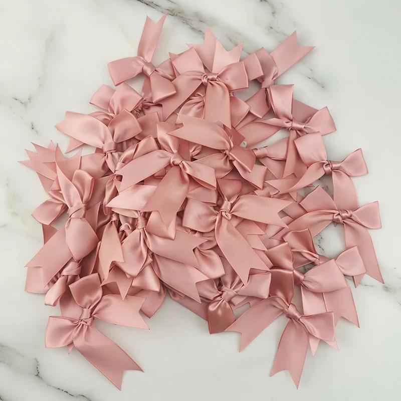 [50pcs] 1inch 25mm Pink Ribbon Small Packaging Bow Polyester Satin Bow Flower DIY Tie Hair Accessories Fashion Wedding Accessory