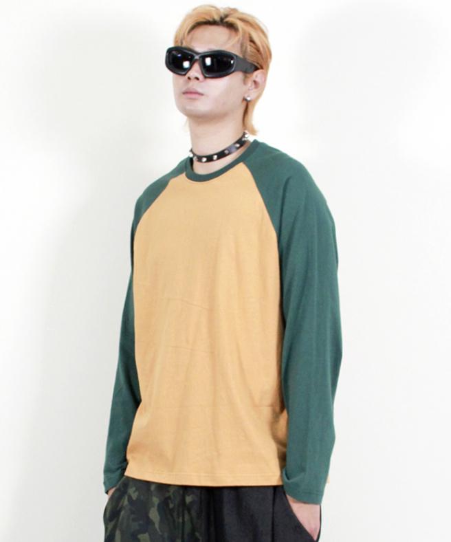 Deumakeu Raglan Color Block Unifarben Langarm T-Shirt Khaki & Senf
