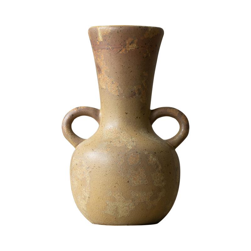 Kiln Change Retro Binaural Ceramic Vase High-End Flower Arrangement Home Desktop Simple Decoration Ornament