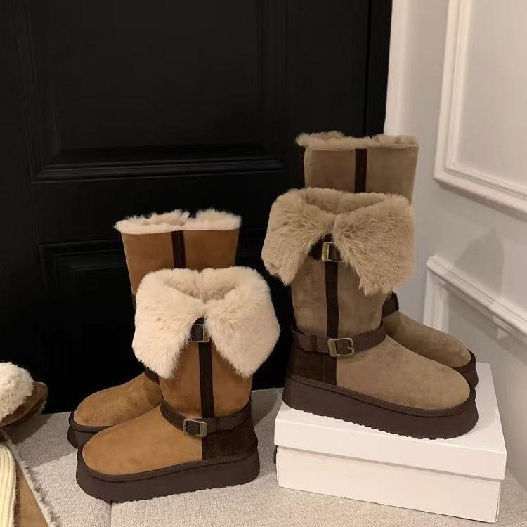 Snow Train~ Flap platform wool snow boots women's velvet winter long boots cotton shoes