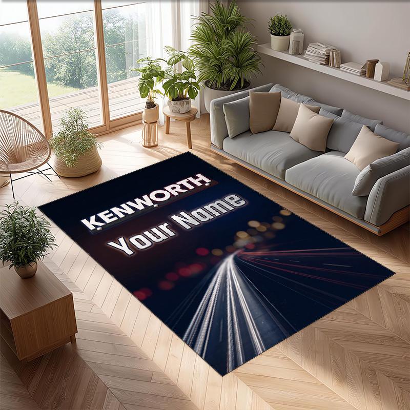 Kenworth Crystal Velvet Rug, Custom Name Text Personalized Non‑Slip Floor Mat for Home Decor Gift