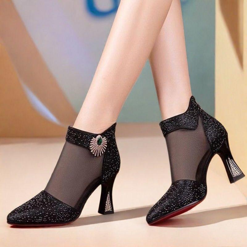 

women cute golden high quality crystal shining autumn high heel boots lady casual black comfort winter shoes ab736 35