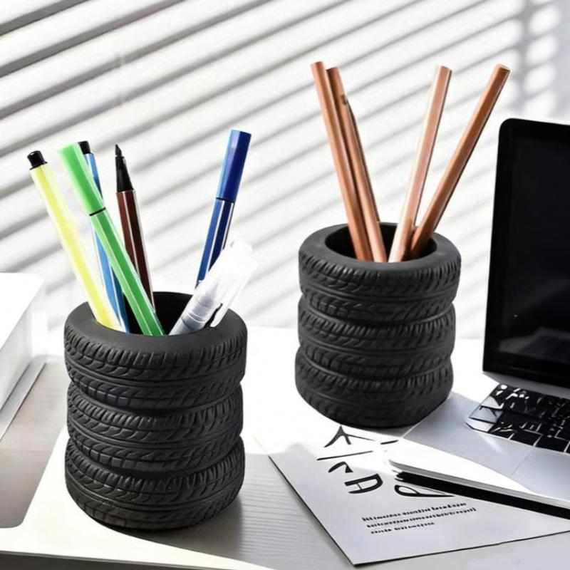 Tire Shaped Pen Holder Fun Desktop Stationery Organizer Space Saving Desk Storage for Home Office School Desk Decoration